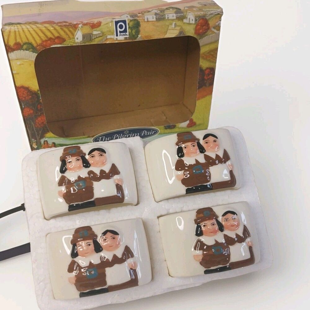 Publix The Pilgrim Pair Thanksgiving Napkin Ring Holders Pilgrims Box 102476